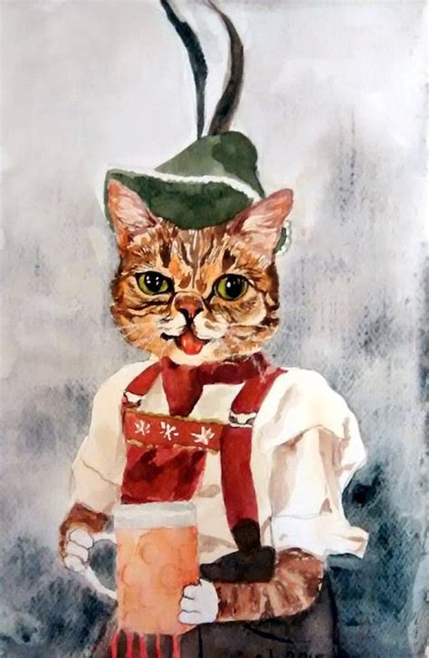 Custom Animal Art Cats Wearing Clothes Watercolor Art