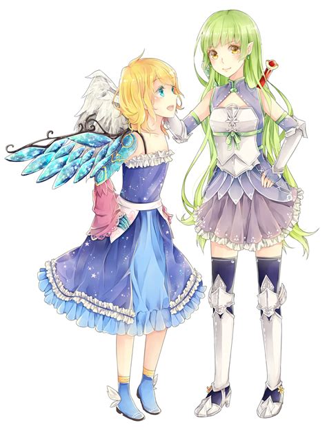 safebooru 2girls angel angel wings armor asymmetrical wings blonde hair blue eyes borrowed
