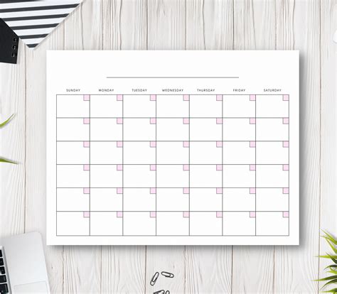 Pink Blank Calendar Page Template Instant Download Printable Etsy