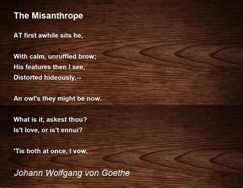 The Misanthrope Poem By Johann Wolfgang Von Goethe Poem Hunter