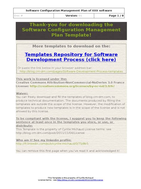 Software Configuration Management Plan Template Version Control
