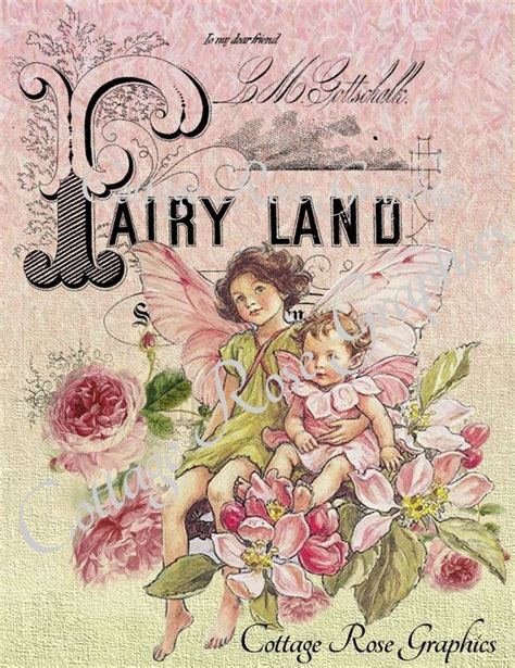 Pink Fairy Land Printable Digital Image Download Vintage Roses Etsy