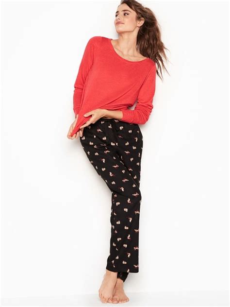 New Victorias Secret Flannel Pajamas Lounge Pj Set Red Black Fox S M L