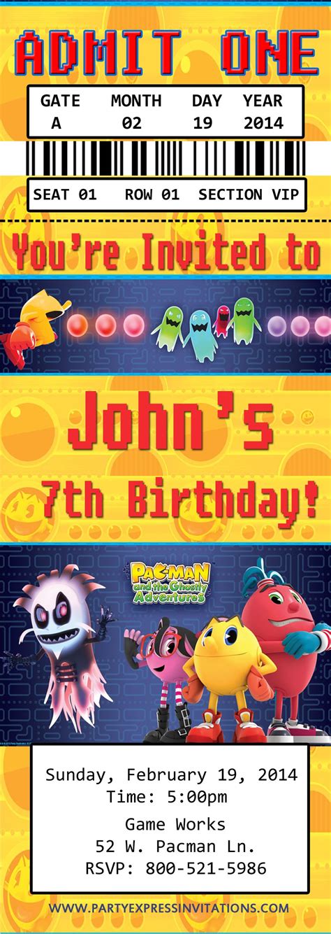 Nintendo Pac-Man Birthday Ticket Invitations $8.99 Birthday Gift Tags