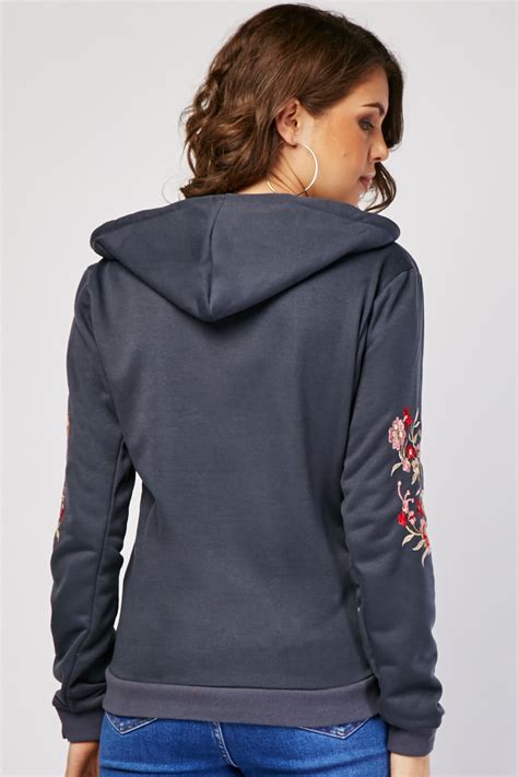 Embroidered Flower Zip Up Hoodie Just 7