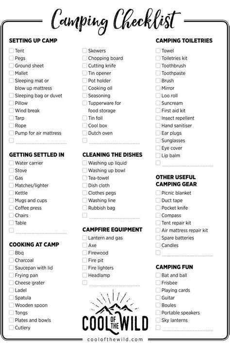 Camping Checklist With The Words Camping Checklist Written In Black And