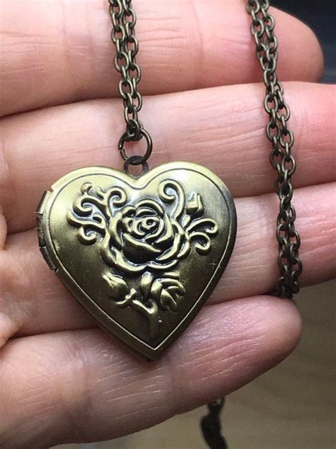 Sale Long Antique Heart Locket Pendant Necklace Engraved Etsy