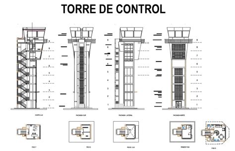 Airport Control Tower Elevation Section Plan And Auto Cad Details Dwg