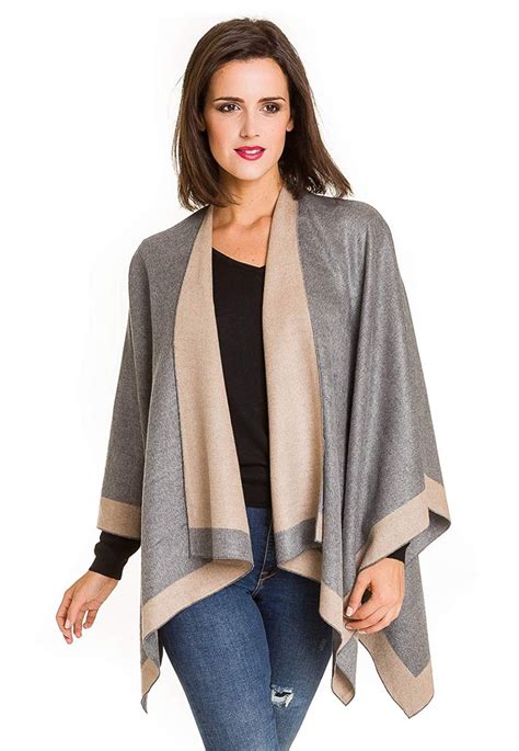 Womens Shawl Wrap Poncho Ruana Cape Cardigan Sweater Open Front For