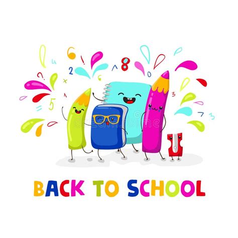 Back To School Kawaii Characters School Illustrations Vector Eps10