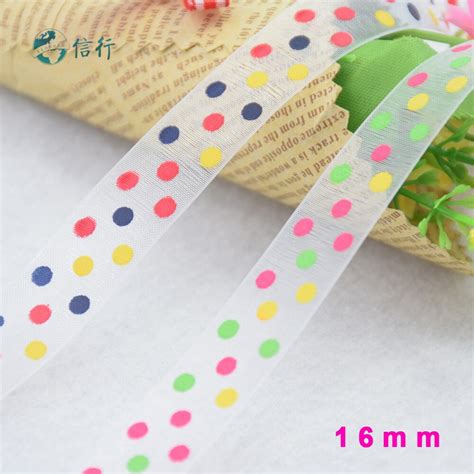 16mm Width Dots Printed Ribbons Polyester Grosgrain Ribbon Lace Satin