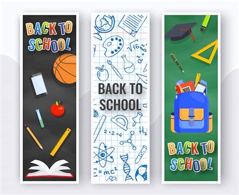 Three Vertical Back To School Banners Free Vector