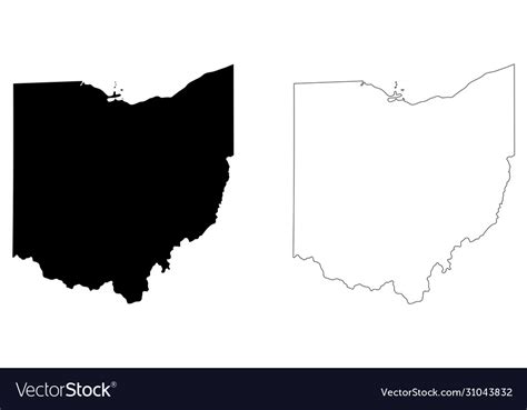 Ohio Oh State Maps Black Silhouette And Outline Vector Image