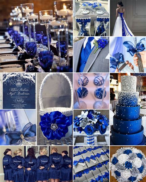 A white and silver wedding cake with monograms is a bold. Royal Blue, White and Silver Weddings.