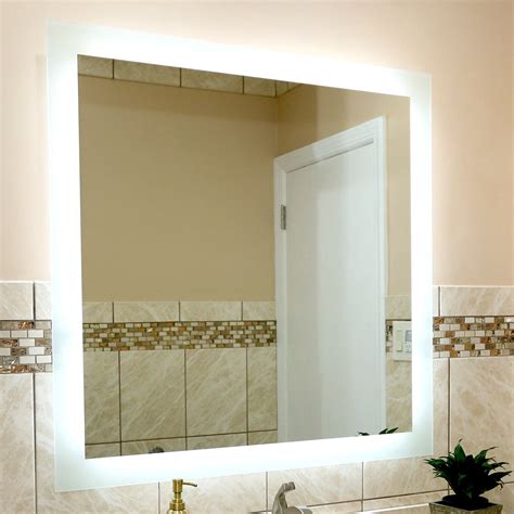Side Lighted Led Bathroom Vanity Mirror 30 X 30 Square Mirrors And Marble