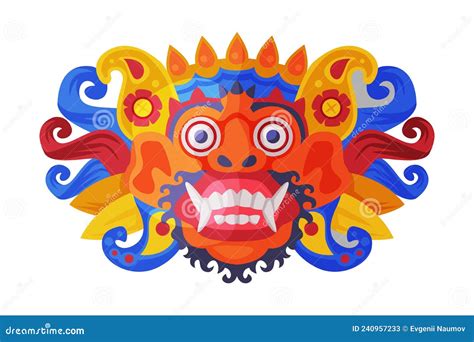 Barong Ritual Mask As Bali Traditional Cultural Attribute Vector