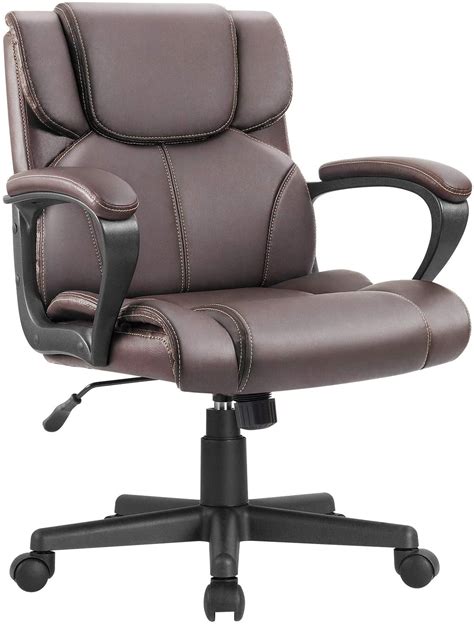 Mid Back Faux Leather Ergonomic Executive Office Desk Chair Brown