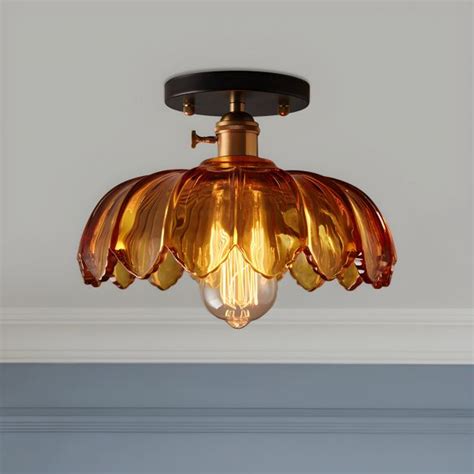 Amber One Light Ceiling Mount Industrial Prismatic Glass Scalloped Semi Flush Light Close To
