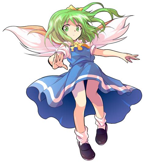 safebooru 1girl alphes style ascot bare legs dairi daiyousei dress green eyes green hair