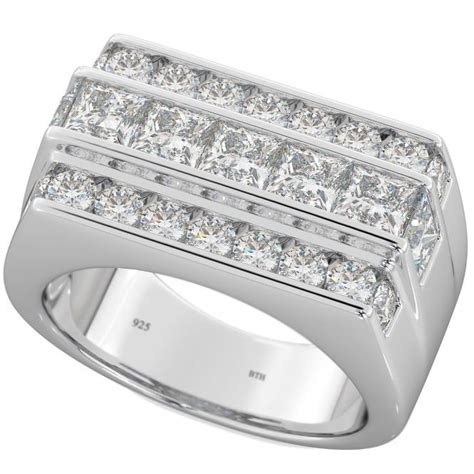 925 Sterling Silver Mens Cubic Zirconia Trio Channel Set Ring