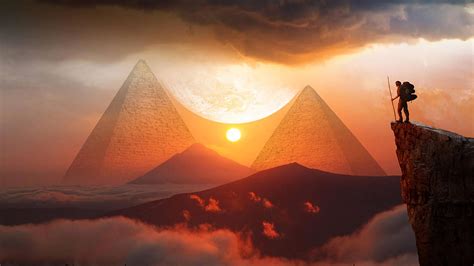 Download Wallpaper 1920x1080 Pyramids Sunset Landscape