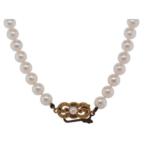 Midcentury Pearl 18k Yellow Gold Strand Necklace For Sale At 1stdibs