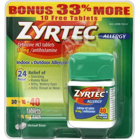 Zyrtec Allergy 10mg Tablets 40 Ct Allergy And Sinus Hays