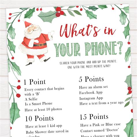 Whats In Your Phone Game Christmas Printable Baby Games