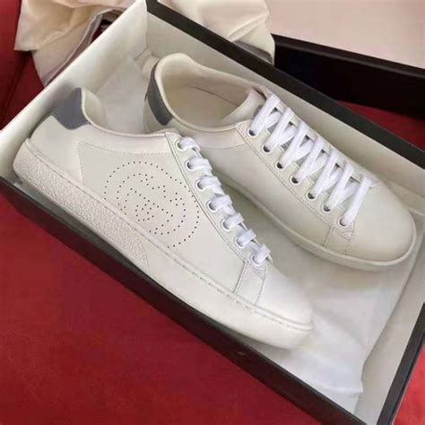 Gucci Gg Unisex Ace Sneaker Perforated Interlocking G White Leather Lulux