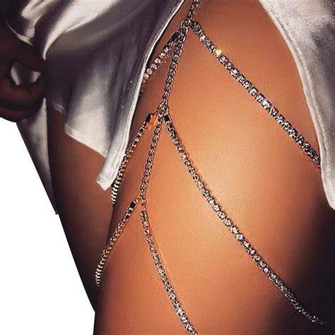 Buy Women Sexy Bohemia Rhinestones Multi Layers Leg Thigh Chain Shiny Jewelry Beach Body Chain