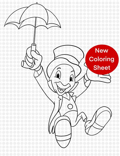 Jiminy Cricket Disney Art Coloring Pages Sheets Book 85x11 Etsy