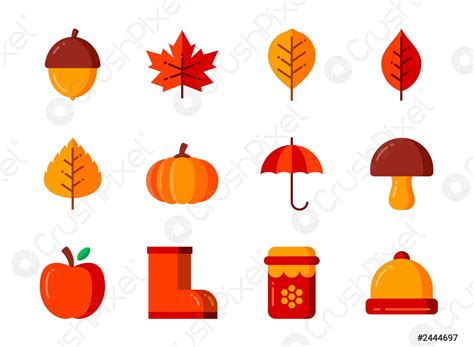 Autumn Icon Set With Flat Color Style Symbols For Website Stock