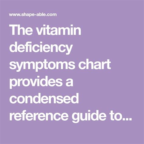 The Vitamin Deficiency Symptoms Chart Provides A Condensed Reference