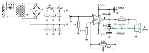 Simple 100 Watt Amplifier Circuit Using A Single Ic