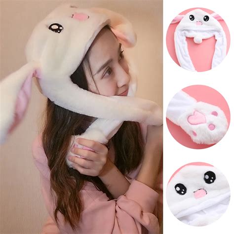 New Cute Rabbit Pinching Ear Hat Can Move Airbag Magnet Cap Plush