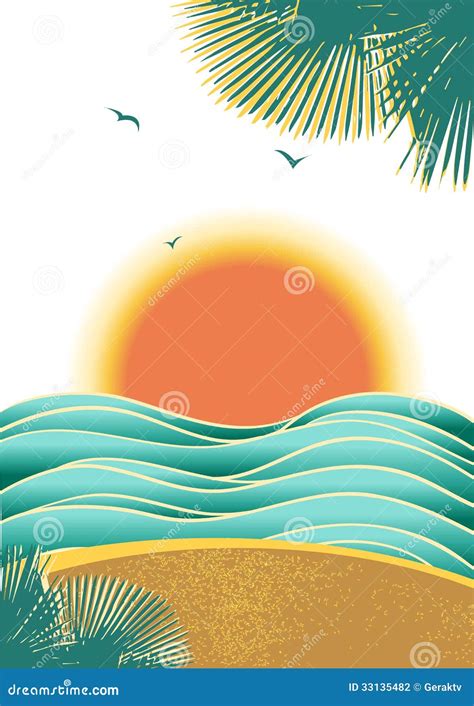 Nature Tropical Seascape Background With Sunlight Stock Vector