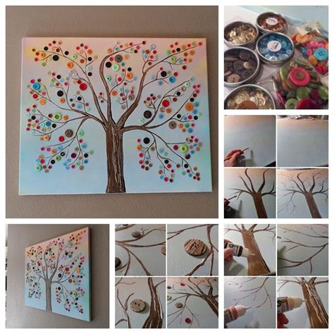 Button Tree Wall Decor Button Tree Canvas Diy Canvas Art Crafts