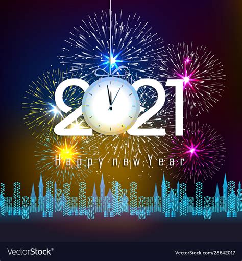 Happy New Year 2021 With Firework Background Vector Image