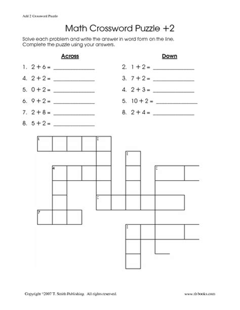 Math Crossword Puzzle 2 Worksheet For 1st 2nd Grade Lesson Planet