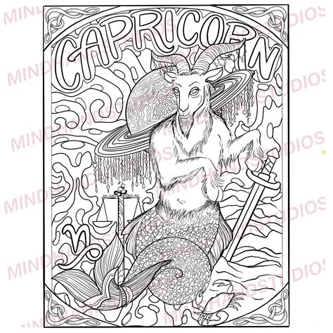 Capricorn Coloring Page Printable Zodiac Coloring Sheets Etsy