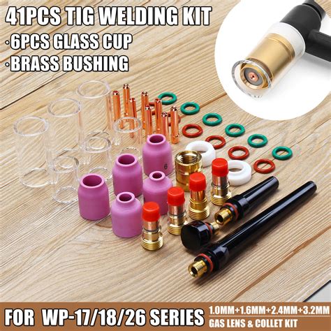 41Pcs TIG Welding Torch Stubby Gas Lens Pyrex Glass Cup Kit For WP 17