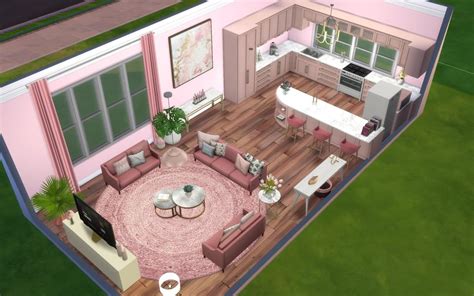 Pink Living Room And Kitchen 💞 Sims4