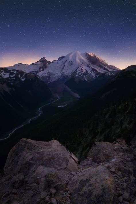 A Calm And Beautiful Night Above Mt Rainier Seen From The Sunrise Side
