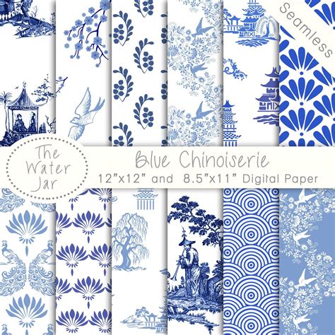 Chinoiserie Wallpaper China Blue Digital Paper Pack Commercial Use
