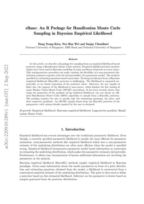 Elhmc An R Package For Hamiltonian Monte Carlo Sampling In Bayesian
