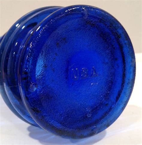 Cobalt Blue Ribbed Glass Vase Marked Usa 3 Etsy