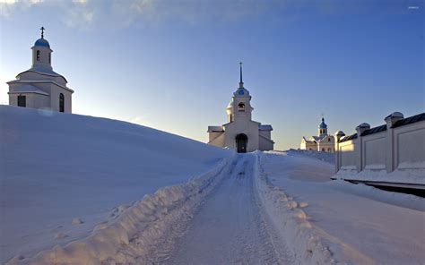 Snowy Path Towards The Churches Wallpaper World Wallpapers 47920