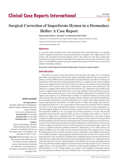 pdf clinical case reports international surgical correction of imperforate hymen in a