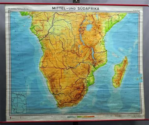 Vintage Wall Chart Rollable Map Poster Middle And South Africa Disney