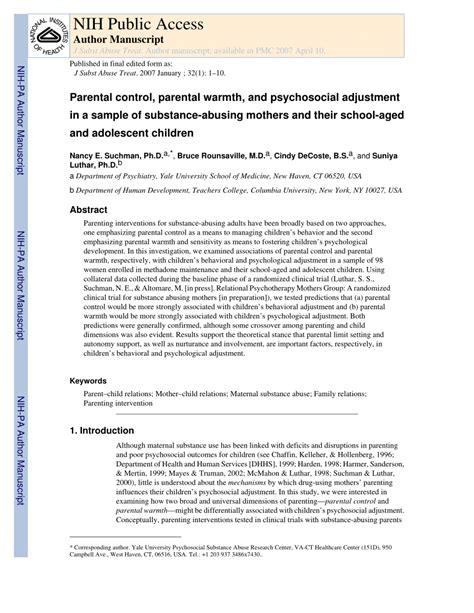 Pdf Parental Control Parental Warmth And Psychosocial Adjustment In